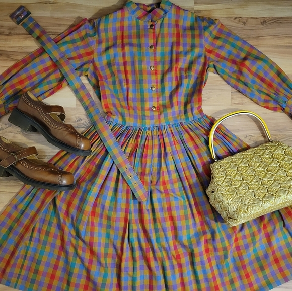 Vintage Dresses & Skirts - Vintage 50s Checkered Plaid School Girl Dress S